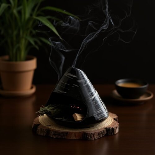 ComfyUI_00025_ Mount Fuji Stone Texture Ceramic Backflow Incense Burner - Handmade Mountain Smoke Holder