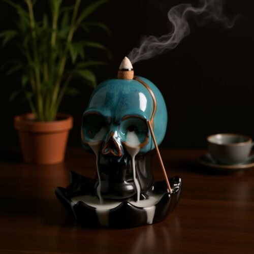 Skull Backflow Incense Burner - Gothic Ceramic Smoke Holder