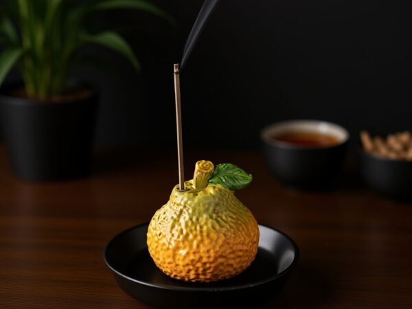 ComfyUI_00033_ Orange Ceramic Stick Incense Holder - Handmade Fruit Incense Burner