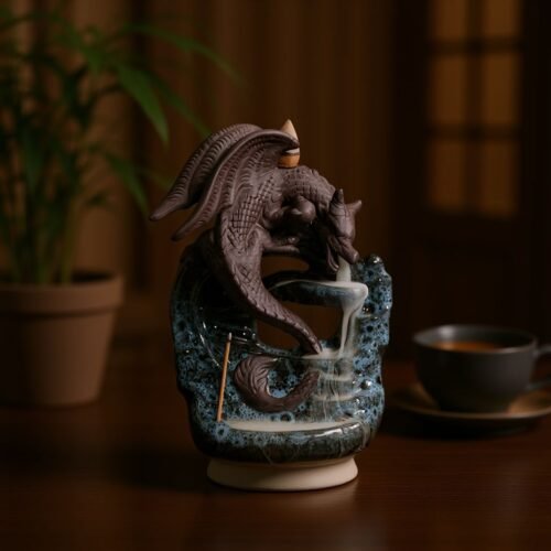 Blue Dragon Waterfall Backflow Incense Burner - Handmade Ceramic Smoke Holder