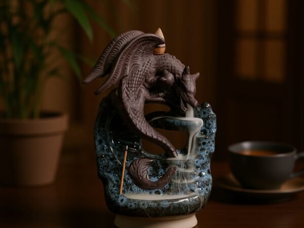 ComfyUI_00038_ Blue Dragon Waterfall Backflow Incense Burner - Handmade Ceramic Smoke Holder
