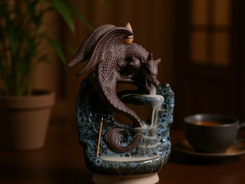 ComfyUI_00038_ Blue Dragon Waterfall Backflow Incense Burner - Handmade Ceramic Smoke Holder