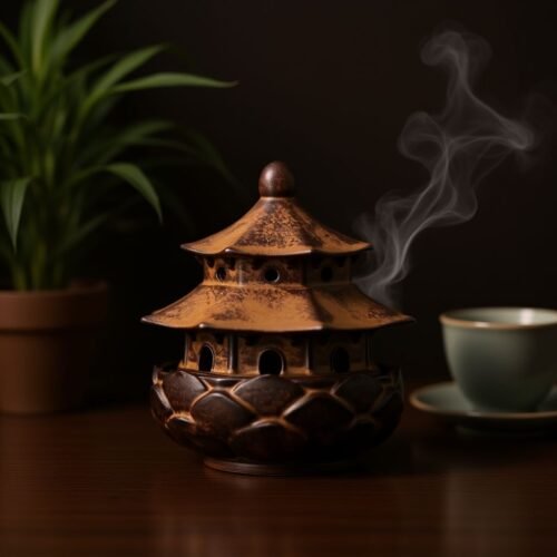 Lotus Pavilion Ceramic Incense Burner - Handmade Oriental Pavilion Smoke Holder