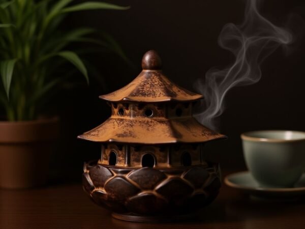ComfyUI_00039_ Lotus Pavilion Ceramic Incense Burner - Handmade Oriental Pavilion Smoke Holder