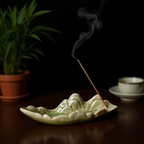 Qianli Jiangshan Hand Painted Ceramic Incense Holder - Chinese Landscape Stick Burner Tray