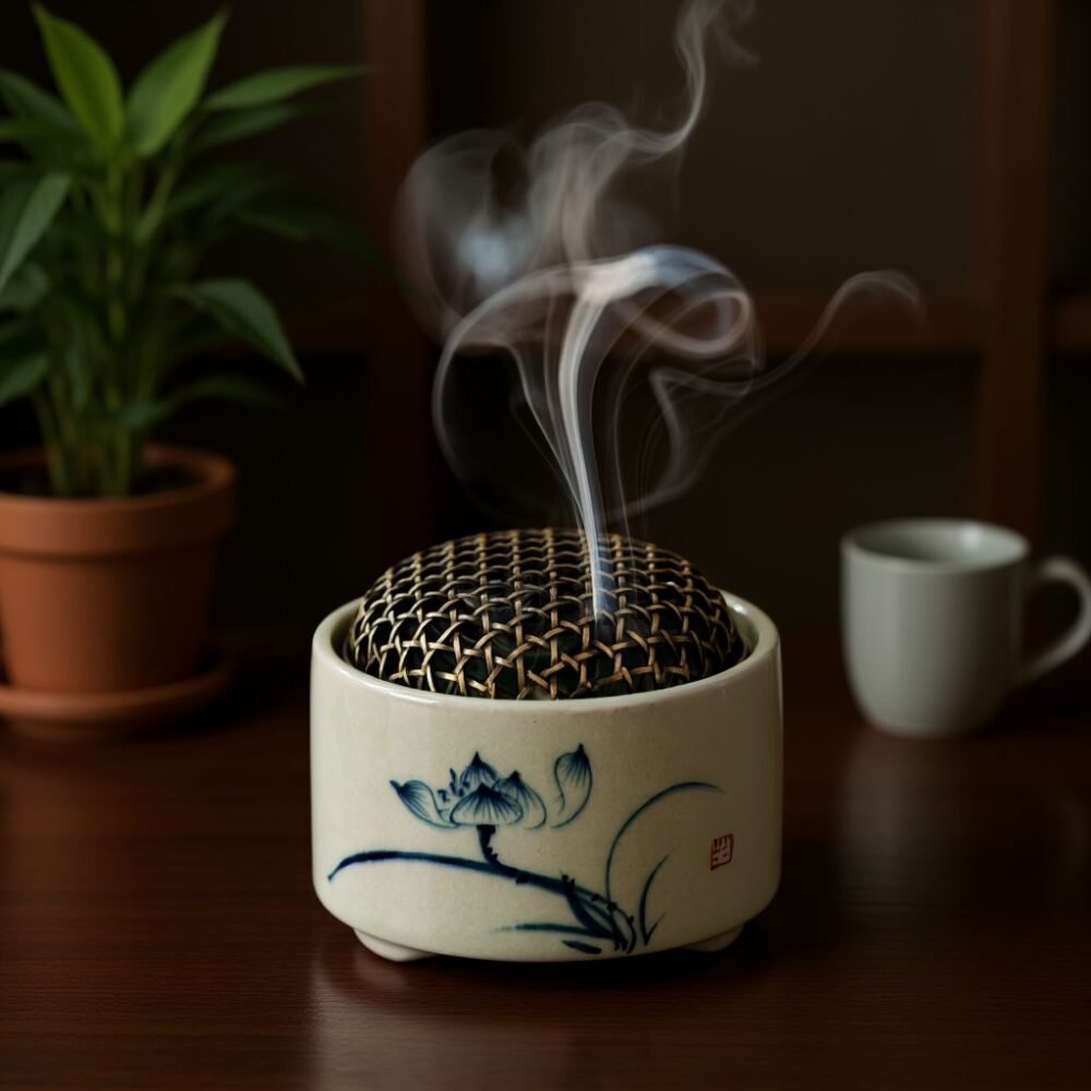 ComfyUI_00042_ Hand Painted Landscape Ceramic Incense Burner - Artistic Mountain Smoke Holder