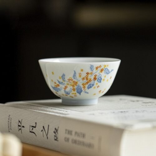 桂花 Hand-Painted White Porcelain Teacup – Twelve Flower Goddesses Collection