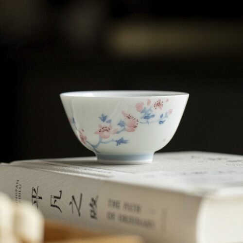 桃花 Hand-Painted White Porcelain Teacup – Twelve Flower Goddesses Collection