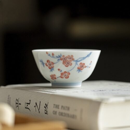 梅花 Hand-Painted White Porcelain Teacup – Twelve Flower Goddesses Collection