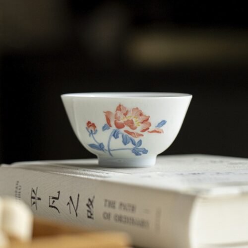 牡丹 Hand-Painted White Porcelain Teacup – Twelve Flower Goddesses Collection