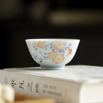 Hand-Painted White Porcelain Teacup – Twelve Flower Goddesses Collection