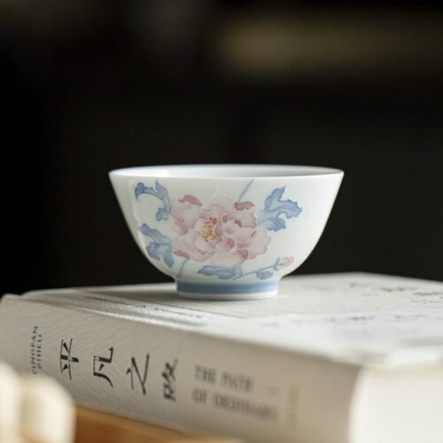 芙蓉 Hand-Painted White Porcelain Teacup – Twelve Flower Goddesses Collection