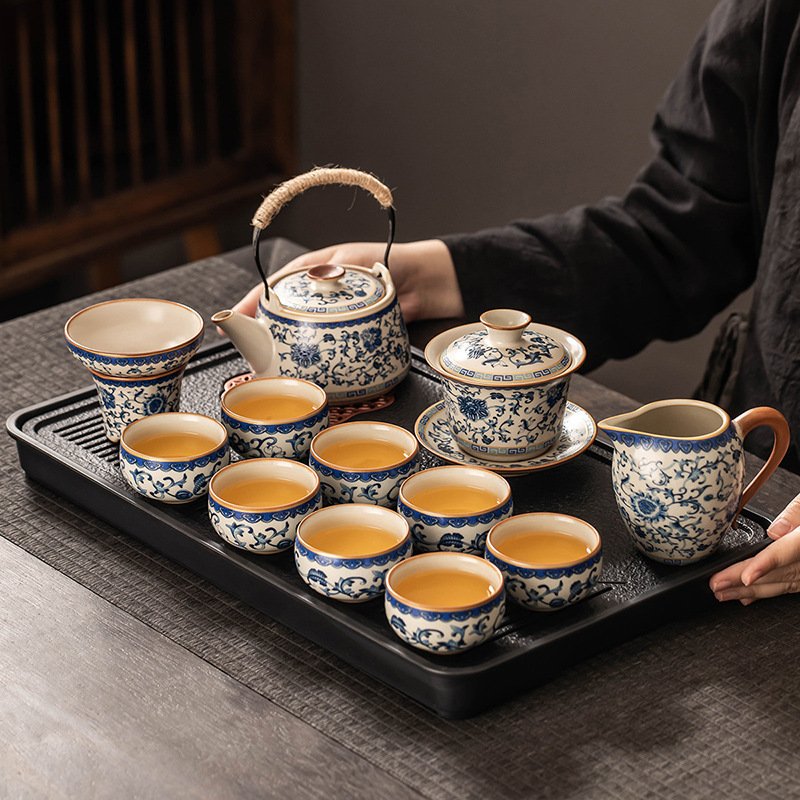 Beige Ruyao Celadon Floral Whisper Quick Brew Set - Handcrafted Modern Tea Ritual Essentials
